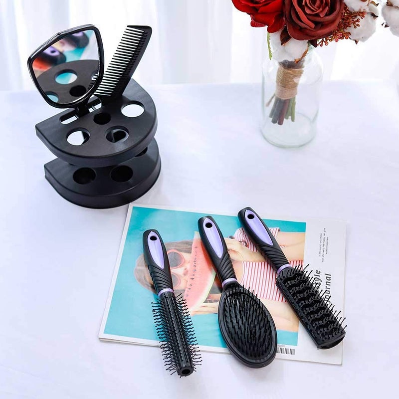 Healthcom 5 Pcs Hair Combs Set Professional Salon Hair Cutting Brushes Sets Salon Hairdressing Styling Tool Mirror And Holder Stand Set Dressing Comb Kits for Women and Men,Purple - Image 4